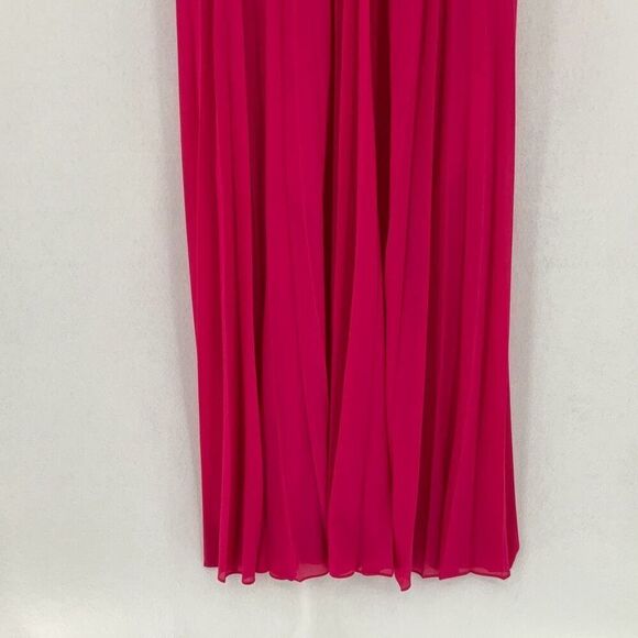 Zara Fushia Pink Plunge V Neck Tie Back Sleeveless Pleated Maxi Dress Medium - Picture 4 of 13